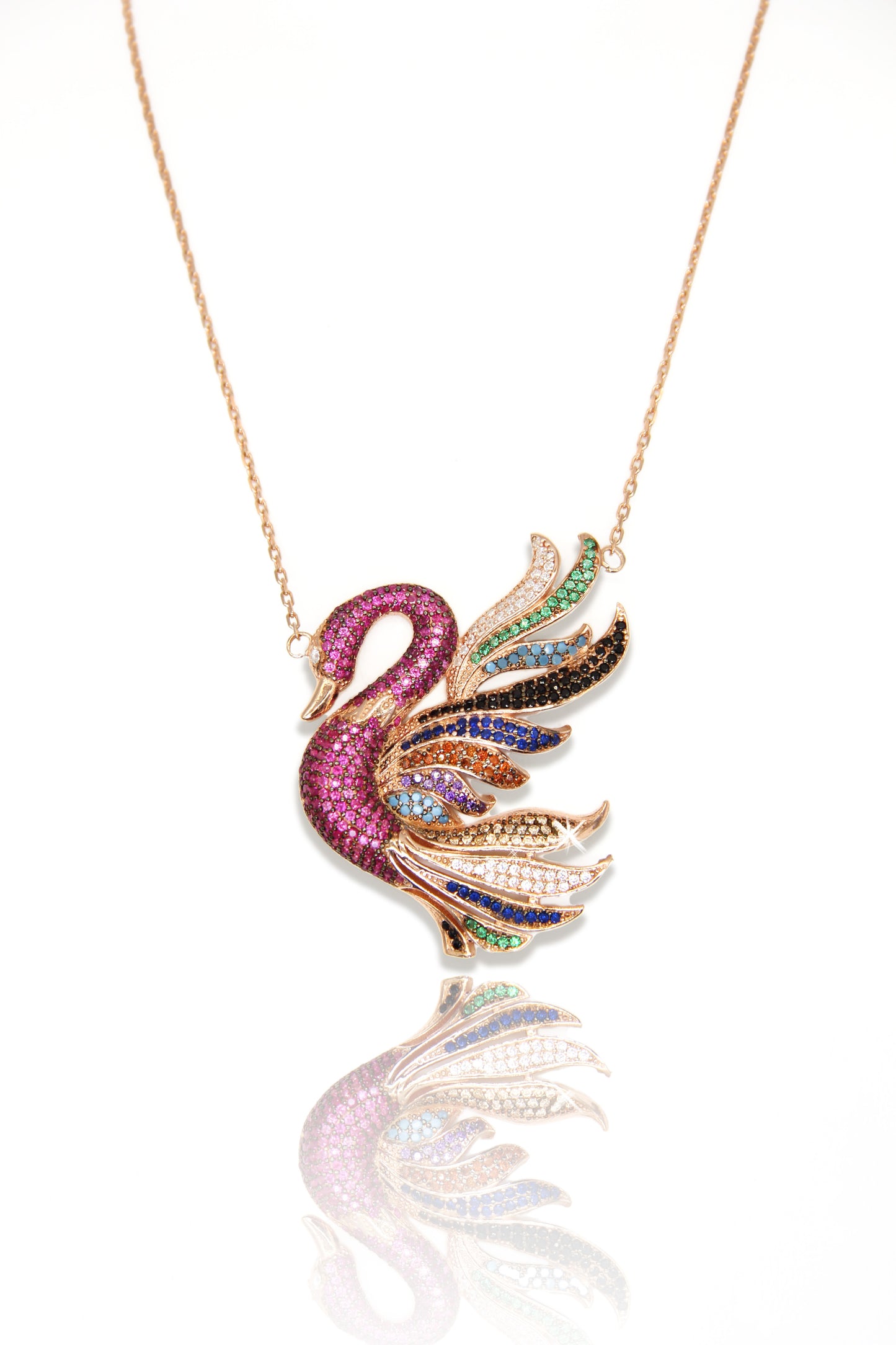 Pink Swan Silver Necklace