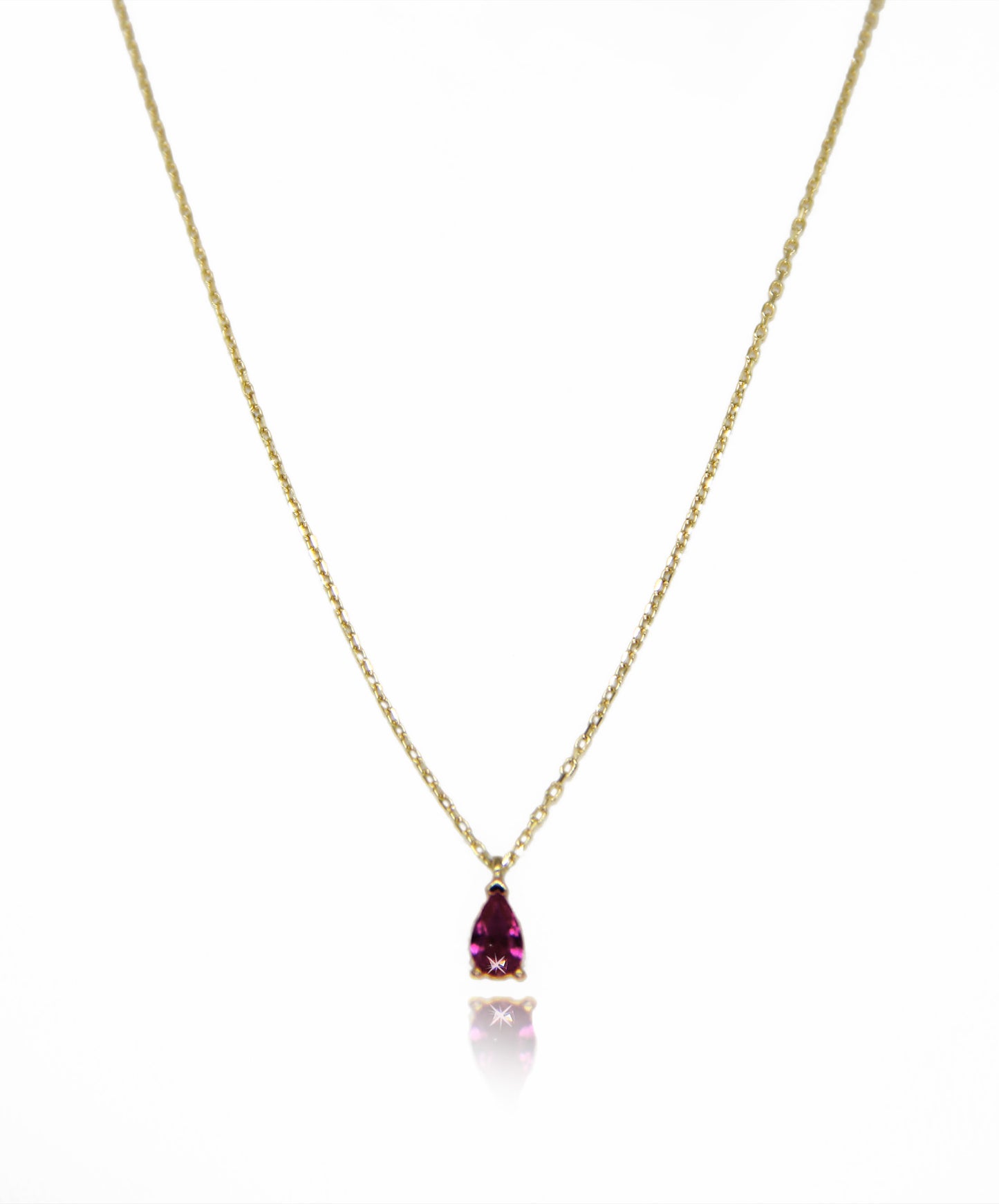 Tiny Pink Teardrop Gold Necklace