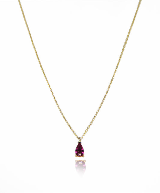 Tiny Pink Teardrop Gold Necklace